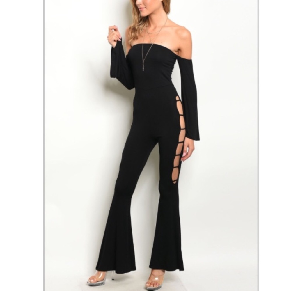 Black Cut Out Bodycon Jumpsuit Strapless